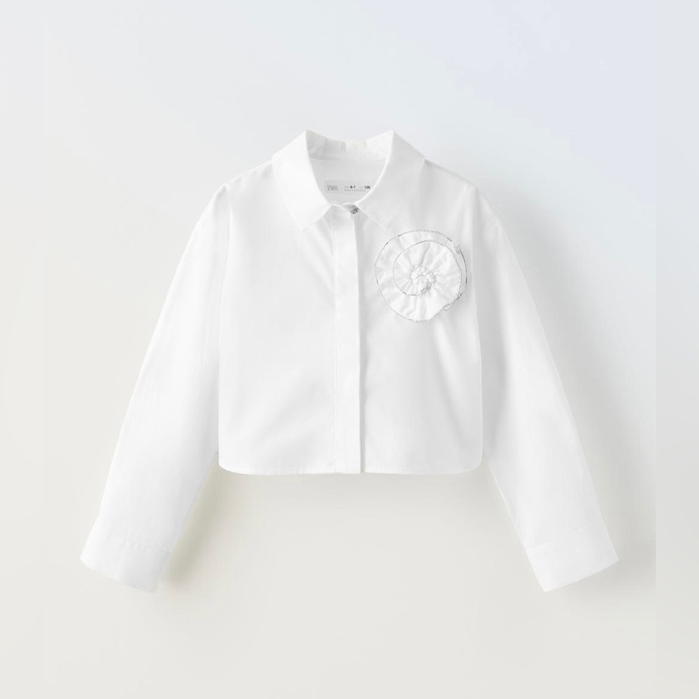 ZARA RHINESTONE FLOWER SHIRT 
Color: White * Size: 13-14 Years (Girl)